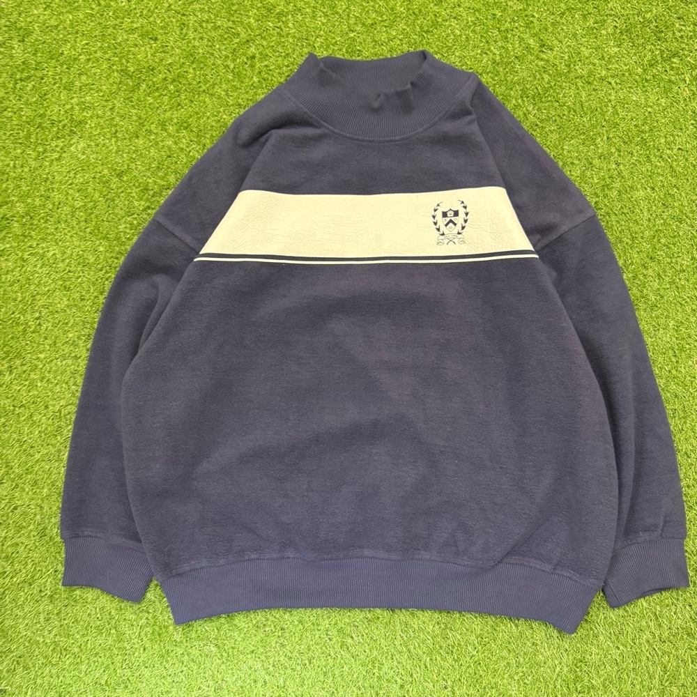 BDG Crewneck Sweater in Blue and Cream with Sporty Stripe